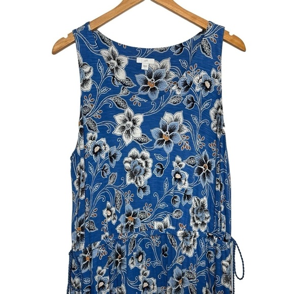 J.Jill Womens Floral Tiered Jersey Knit Maxi Dress Size Large Floral Blue Pocket - Picture 3 of 6
